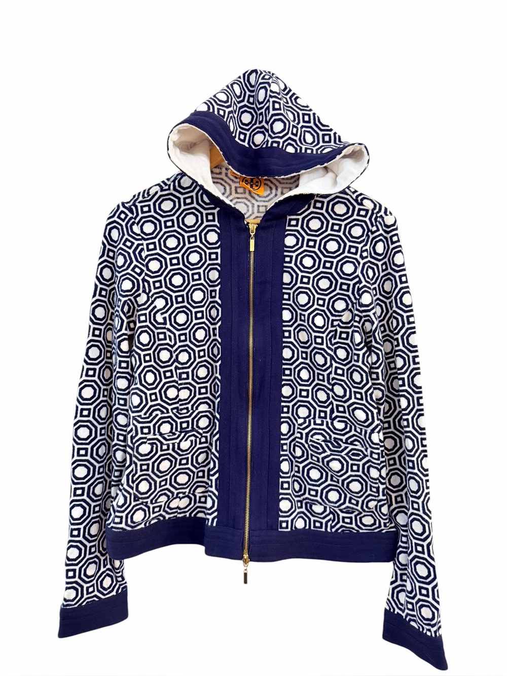 Tory Burch hooded blue tile zip jacket